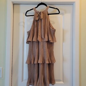 Elegant Pleated Halter Dress in Tan Size XL